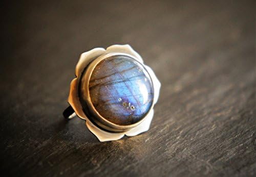 Labradorite lotus flower ring, adjustable up to size 7.