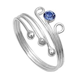 Silver Toe Ring with Blue Sapphire CZ