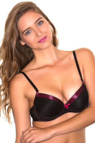 Women's New Sexy 3-D Double Push-Up Padded Bra Many Colors and Sizes,Black/Fuchsia,34A