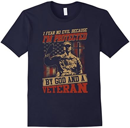 Men's I Fear no evil I'm protected by God and a Veteran T-Shirt 3XL Navy