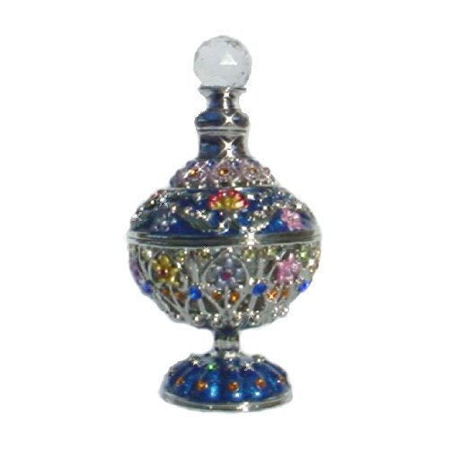 Indigo Blue Moroccan Style Perfume Bottle Swarovski Crystals Floral French Morrocan Vintage style w/Certificate of Authenticity & Padded Boxed Packaging Limited Edition