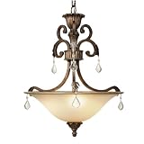 Florence - 3 Light Pendant Lighting Fixture - Mottled Bronze with Silver Highlights - Hand Painted Caramelized Glass with Gold Trim and Crystal Jewels - B4397