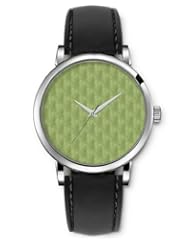 SPRAWL Aanalog Fashion Series Silver Ladies Watches of Genuine Black Leather Strap,Unique Wrist Watch for Women Girls Designed with Light green background blur