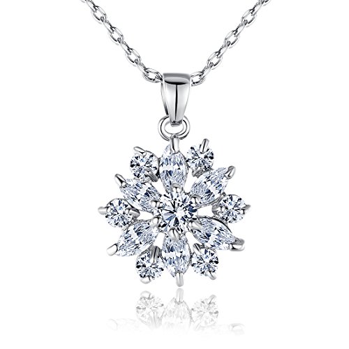BAMOER Snowflake Series 18k White Gold Plated AAA Clear Cubic Zirconia Pendant Necklace