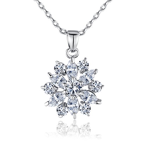 Bamoer Snowflake Series 18k White Gold Plated AAA Clear Cubic Zirconia Pendant Necklace