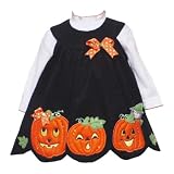 Rare Editions Infant Girls 12M-24M 2-Piece BLACK ORANGE Pumpkin BOW SHOULDER SCALLOP HEM CORDUROY Jumper Halloween Party Dress Set
