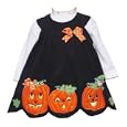 Rare Editions Infant Girls 12M-24M 2-Piece BLACK ORANGE Pumpkin BOW SHOULDER SCALLOP HEM CORDUROY Jumper Halloween Party Dress Set