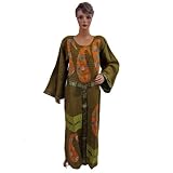 NewBohoLongSleeveWomensCottonCaftanPaisleyWorkEveningWearSeaGreenNightyGownM