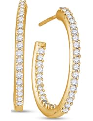 14K Yellow Gold Round Brilliant Cut Diamond - In & Out Channel Set Round Circle Hoop Earrings - (.96 cttw.)