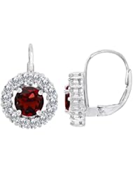 CandyGem 925 Sterling Silver Genuine Round Garnet and White Quartz Earrings