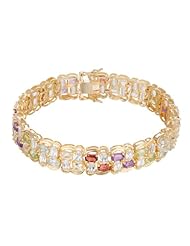 18k Gold Over Sterling Silver and Multigemstone Oval Array Bracelet