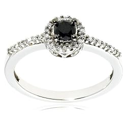 anillo de diamante de negro del oro blanco 14k (1/3 cttw)