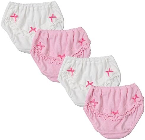 Outdoor Pal Little Baby Girl's 4 Pack Brief Cotton Pink and White Ruffled Underwear 110cm