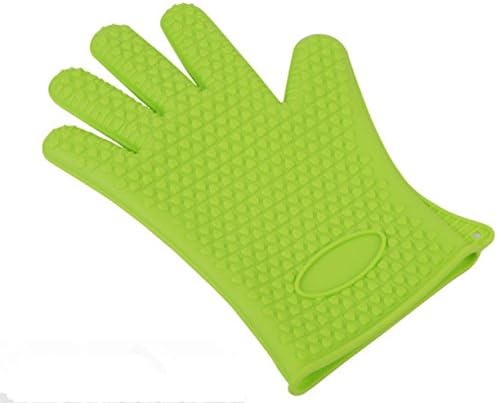 Green Silicone Grilling Gloves Best Heat Resistant Cooking Kitchen Pot Holders and Oven Mitts Protective Baking BBQ Gloves (Green)