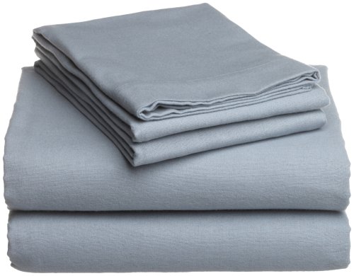 Pike Street 135-Gram Solid Flannel Queen Sheet Set, Blue Haze
