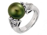Natural Black, Tahitian South Sea Pearl set in 18K White Gold Ring, Enhanced with Pave set Diamonds