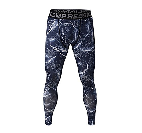 COOLOMG Compression Pants GYM Running Tights Length Pants Leggings For Men Youth Boy Blue Lightning M