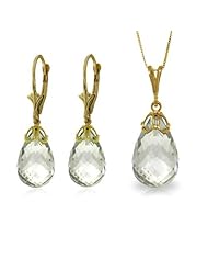 14k Yellow Gold Necklace and Leverback Earrings with briolette Green Amethyst