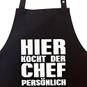 HIER KOCHT DER CHEF PERSÖNLICH - Kochschürze, Latzschürze mit verstellbarem Nackenband und Seitentasche - Die Geschenkidee!