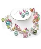 414V8yn2pzL. SL160  Pastel Multi Color Ball Bead Necklace Earring Set Fashion Jewelry