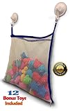 Ily Luly Mesh Bath Toy Organizer with Zipper/Hook and 12 BPA-Free Baby Toys, Blue
