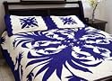 100% Cotton Fine Quality Needle Point Stitched Hawaiian Quilt (Q) (NAVY) (Y27)