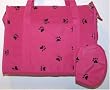 Fully Enclosed Pet Carrier - Embroidered Paw Prints - Raspberry