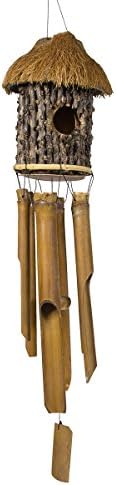 Outdoor Wooden Birdhouse with Bamboo Wind Chime Coconut Tuned Garden Decoration