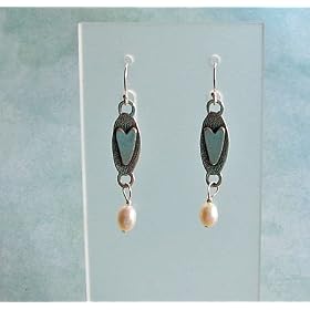Click here to buy Sterling Silver Heart Earrings with Freshwater Pearls by Peace Unique.