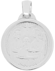 14k White Gold, Baptism Christening Engraved Pendant Charm Round 16mm Wide