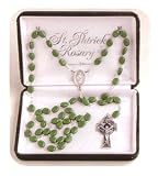 St. Patrick Rosary with Green Glass Shamrock Beads and Silver-Plated Celtic Cross