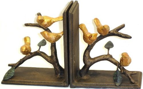 Birds on a Branch Pair of Bookends Cast Iron with a Bronze Finish