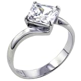 Square Cut Cz Twist Sterling Silver Promise Wedding Engagement Solitaire Ring