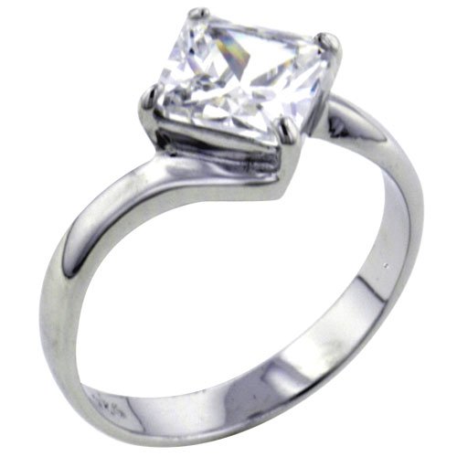 Childrens Toyshop  Jewelry : Square Cut Cz Twist Sterling Silver Promise Wedding Engagement Solitaire Ring