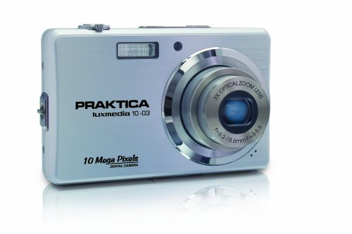 Praktica Luxmedia 10-03 Digitalkamera (10 Megapixel, 3-fach opt. Zoom, 6,9 cm (2,7 Zoll) Display) silber inkl. Tasche