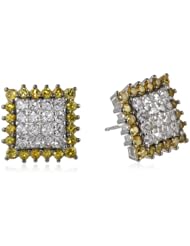 Sterling Silver Created Yellow and White Sapphire Square Stud Earrings