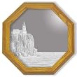 Decorative Etched Mirror - Lighthouse Art Etching, Octagon Solid Oak Framed Wall Mirror, 13 inches