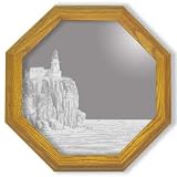 Review MasterVisions Etched Glass Home Decor  / Decorative Etched Mirror - Lighthouse Art Etching, Octagon Solid Oak Framed Wall Mirror, 13 inches
