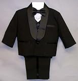 Value Priced Boys Black Tuxedo Outfit with Vest in Infants and Toddler Sizes