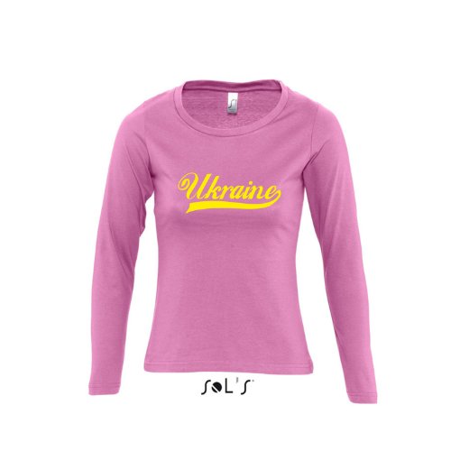 Ukraine Oldschool LÄNDERSHIRT EM / WM FAN Trikot – Damen Langarm Longsleeve T-Shirt S-XL , Orchid pink – gelb , L