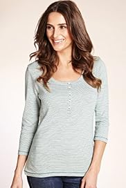 Indigo Collection Pure Cotton Henley Neck Striped Top