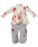 : Room Seven White Brina Blouse & Blue Cord Pant Set