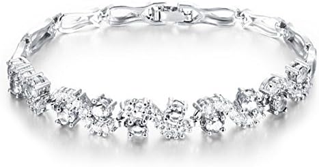Ice-Beauty Inlaid Cubic Zirconia Copper Plaitnum Anti Allergy Link Bracelet,7.28"(White)