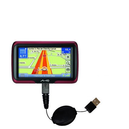 Retractable USB Cable for the Mio Moov M300 with Power Hot Sync and Charge capabilities - uses Gomadic TipExchange Technology