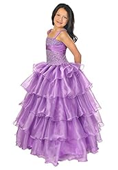 Girls  Organza Lace Beaded  Tiered Spaghetti Strap  Ball Gown Pageant Dress/Party Dress  With Ruffles