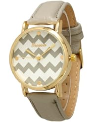 Womens Geneva Chevron Style Leather Watch - Grey