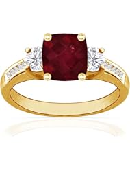 18K Yellow Gold Cushion Cut Ruby Ring With Sidestones
