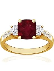 14K Yellow Gold Cushion Cut Ruby Ring With Sidestones