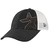 Houston Astros Hats : New Era Houston Astros Ladies Black-White Jersey Shimmer Rhinestone Mesh Back Adjustable Hat