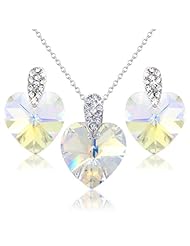 Pretty White Hearts Crystals Necklace and Earring Set with White Swarovski Element Crystals - Gift Present for Her